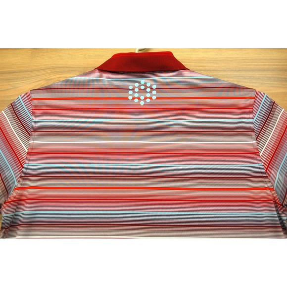 Puma Golf Polo Shirt Mens Large Red Blue Striped Performance Dry‎ Cell Athletic - Picture 7 of 16